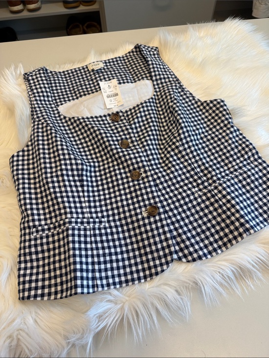 J. Crew Tops - NWT J Crew Factory Gingham Button Front Top - Navy & White